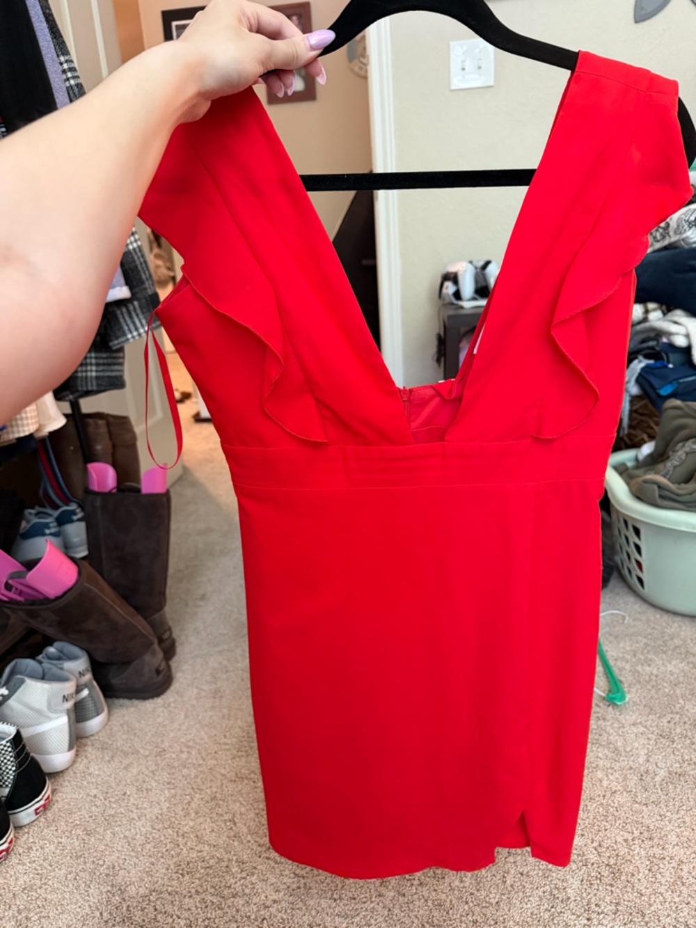 superdown Red Mini Dress with Ruffle Sleeves - Picture 3 of 3